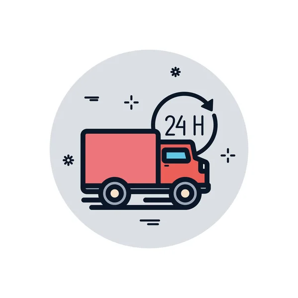 Camión de entrega aislada y 24 horas de diseño de vectores icono bloque de relleno de flecha — Vector de stock