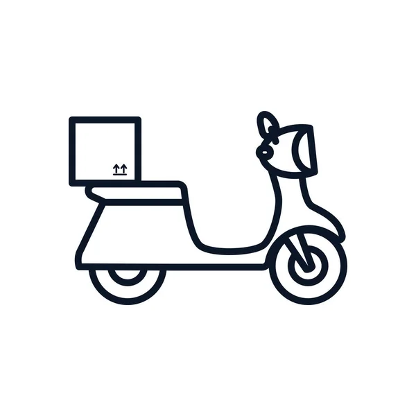 Caixa de entrega isolada sobre design de vetor de ícone de estilo de linha de motocicleta — Vetor de Stock