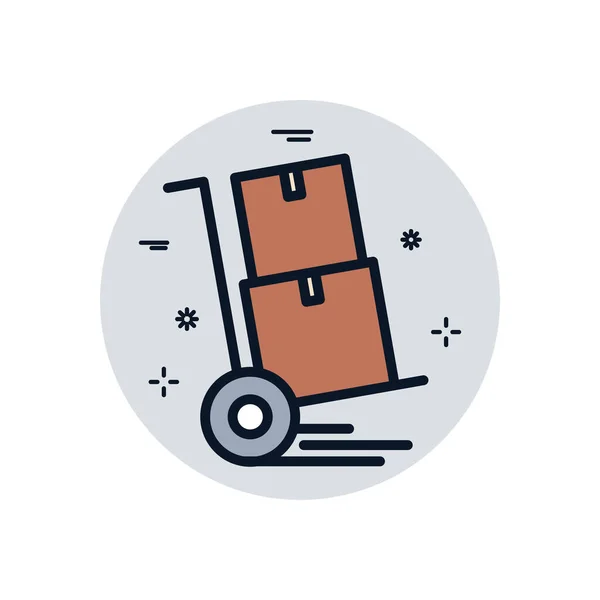 Caixas de entrega isoladas sobre design de vetor ícone de estilo de bloco de preenchimento de carrinho — Vetor de Stock