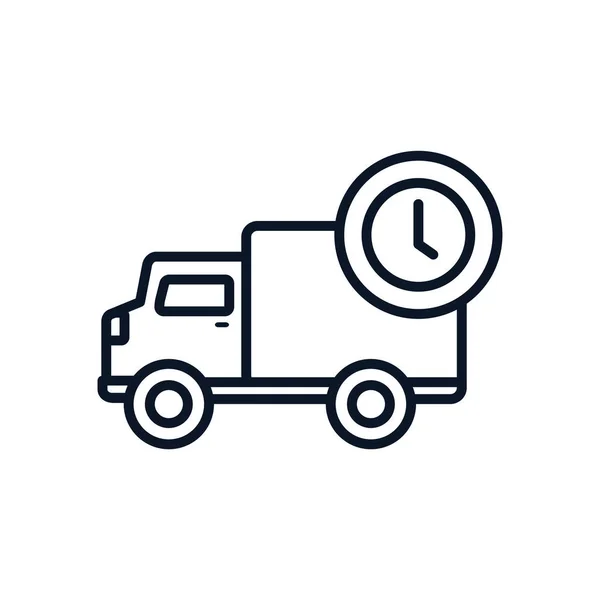 Diseño de vectores de icono de estilo de línea de reloj y camión de entrega aislado — Vector de stock