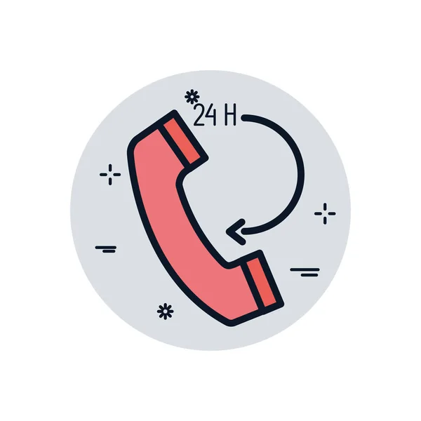 Geïsoleerde telefoon en 24 uur pijl vullen blok stijl pictogram vector ontwerp — Stockvector