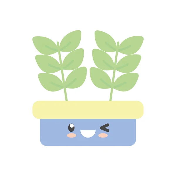 Planta aislada de kawaii dentro del diseño de vectores de iconos de estilo plano de olla — Vector de stock
