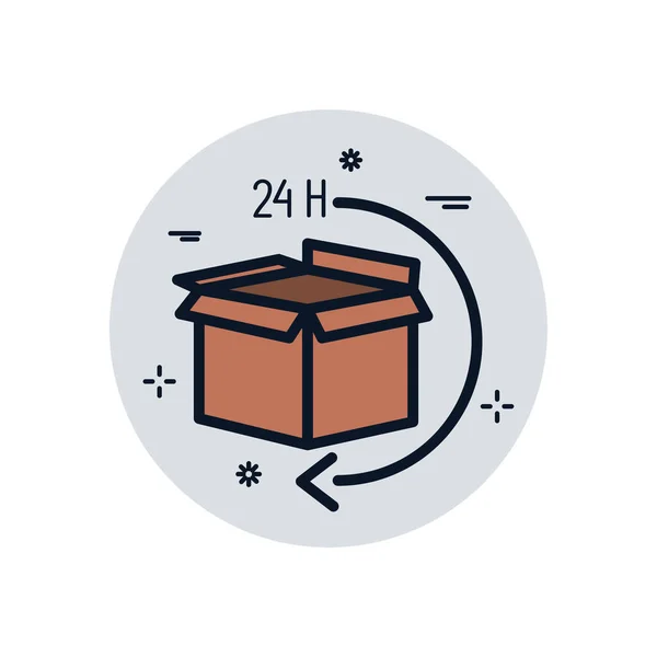 Caixa de entrega isolada e 24 horas de preenchimento de seta design de vetor ícone estilo bloco — Vetor de Stock