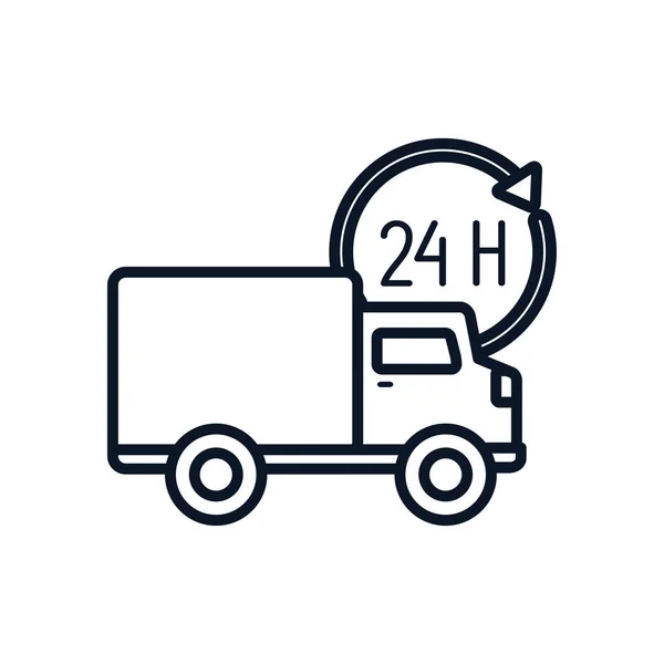 Camión de entrega aislado y 24 horas de diseño de vectores icono de línea de flecha — Vector de stock