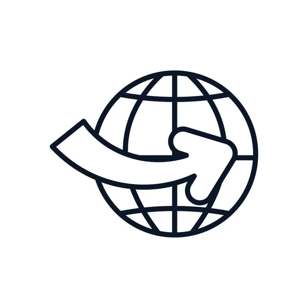 Esfera global isolada e design de vetor ícone de estilo de linha de seta — Vetor de Stock