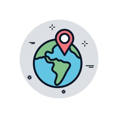 GPS işareti ile izole edilmiş dünya blok biçim ikon vektör tasarımı