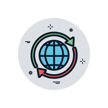 İzole edilmiş küresel küre ve tekrarlanan oklar blok biçimi ikon vektör tasarımını doldurur