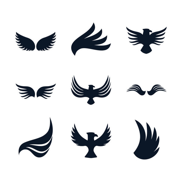 Isolated wings and eagles silhouette style icon set vector design