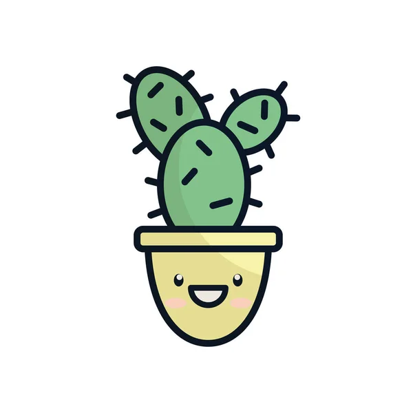 Isolé cactus kawaii à l'intérieur pot plat style icône de remplissage conception vectorielle — Image vectorielle