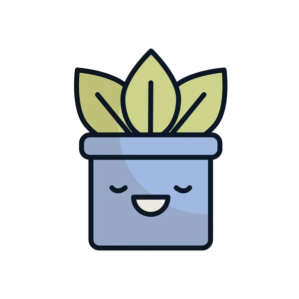 Geïsoleerde kawaii plant in pot platte vulling stijl pictogram vector ontwerp — Stockvector