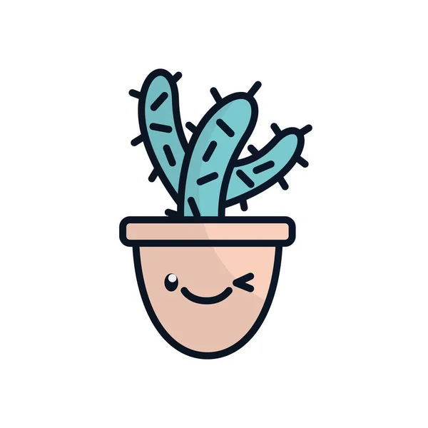 Cactus kawaii aislado dentro del diseño de vectores de ícono de estilo de relleno plano de olla — Archivo Imágenes Vectoriales