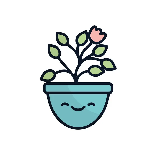 Geïsoleerde kawaii bloem in pot platte vulling stijl pictogram vector ontwerp — Stockvector