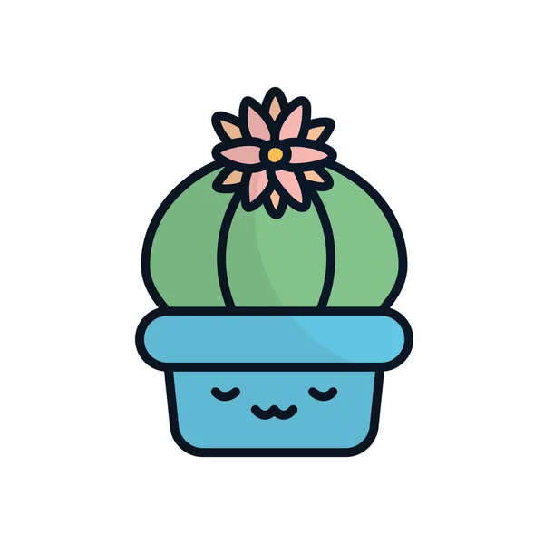 Geïsoleerde kawaii cactus met bloem in pot platte vulling stijl pictogram vector ontwerp — Stockvector