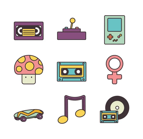 Retro line fill style icon set vector design — 스톡 벡터