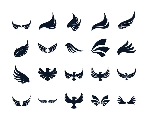 孤立的翅膀和鹰的轮廓风格图标集矢量设计 — 图库矢量图片