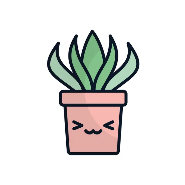 Geïsoleerde kawaii plant in pot platte vulling stijl pictogram vector ontwerp — Stockvector