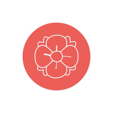 Flower inside red circle line block style icon set vector design