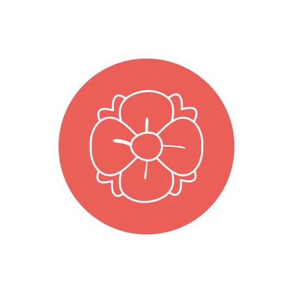 Flor dentro del círculo rojo línea bloque estilo icono conjunto vector diseño — Vector de stock