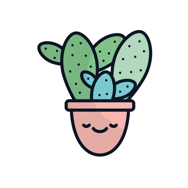 Geïsoleerde kawaii cactus in pot platte vulling stijl pictogram vector ontwerp — Stockvector