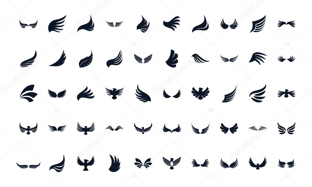 Isolated wings and eagles silhouette style icon set vector design