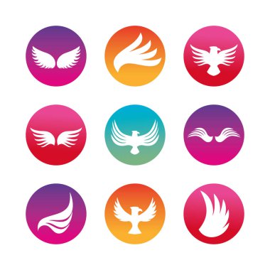 İzole edilmiş kanatlar ve kartallar siluet blok biçim simgesi vektör tasarımı