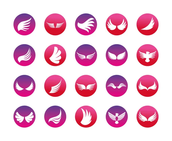 孤立的翅膀和鹰的轮廓块样式图标集矢量设计 — 图库矢量图片