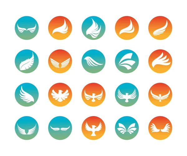 Izolowane skrzydła i orły sylwetka blok styl ikona zestaw wektor projekt — Wektor stockowy