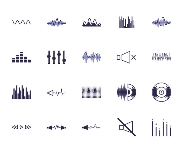 Ondes isolées et design vectoriel d'icône de style de remplissage de musique — Image vectorielle