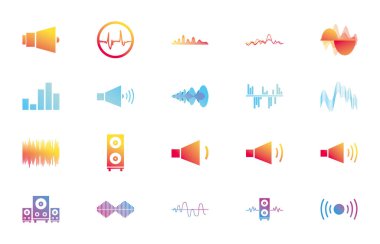 İzole dalgalar ve müzik gradyan biçim vektör tasarımı