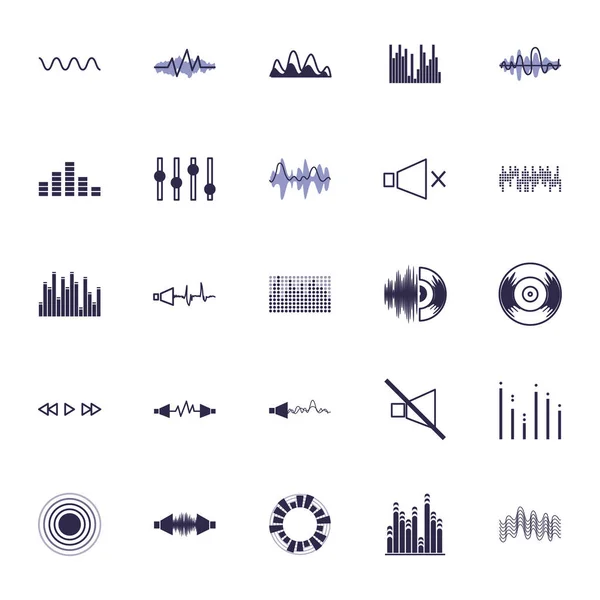 Ondes isolées et design vectoriel d'icône de style de remplissage de musique — Image vectorielle