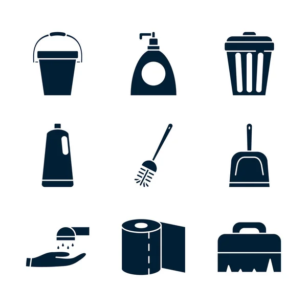 Servicio de limpieza silueta estilo icono conjunto vector diseño — Archivo Imágenes Vectoriales
