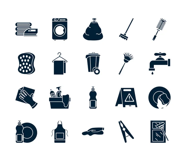 Cleaning service silhouette style icon set vector design — Stock Vector