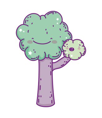 Kawaii ağaç çizgi film vektör tasarımı