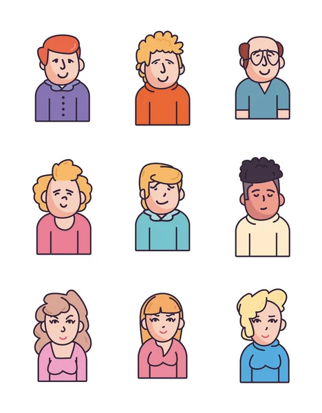 Pessoas isoladas avatares preencher estilo ícone conjunto vetor design — Vetor de Stock