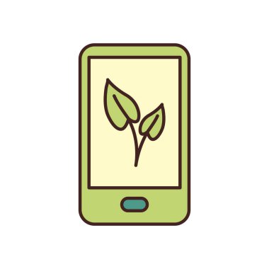 Isolated leaves inside smartphone fill style icon vector design