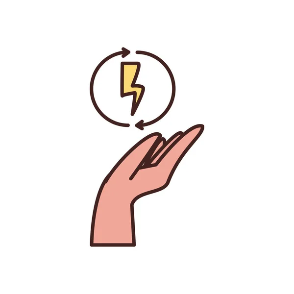 Isolated thunder inside arrows over hand fill style icon vector design — Stock vektor