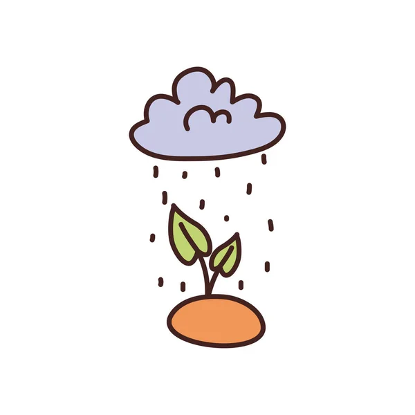 Plant in the rain fill style icon vector design — Stok Vektör