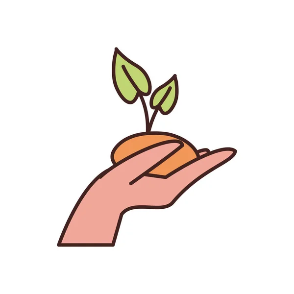 Isolated plant over hand fill style icon vector design — Stok Vektör