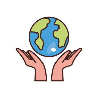 Isolated world sphere over hands fill style icon vector design