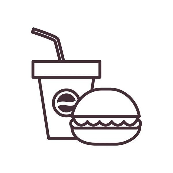 Isolated soda mug and hamburger food line style icon vector design — 스톡 벡터