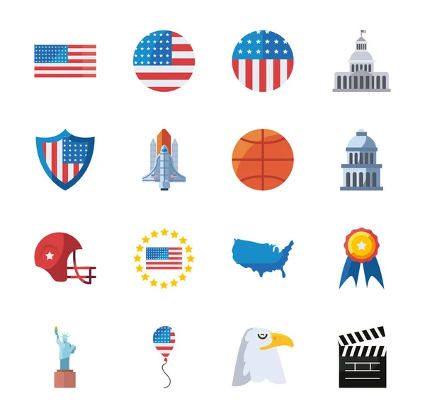 Usa fill style icon set vector design — Διανυσματικό Αρχείο