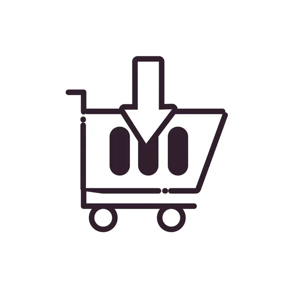 Carrinho de compras e linha de seta estilo ícone vetor design — Vetor de Stock