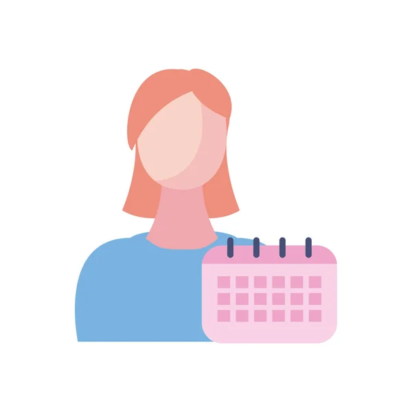 Isolated avatar woman with calendar fill style icon vector design — Stockvektor