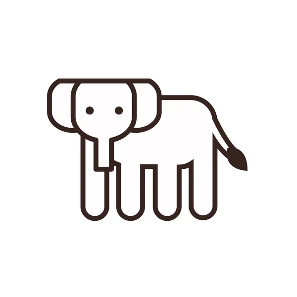 Carino elefante linea cartone animato stile icona vettoriale design — Vettoriale Stock