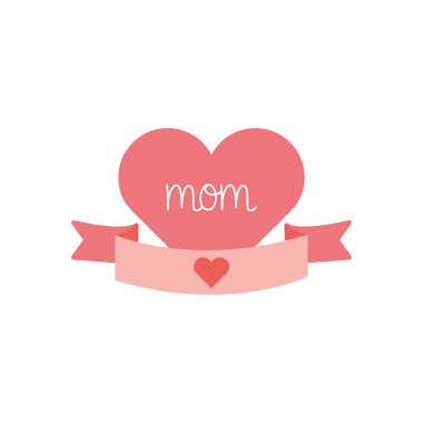 mom heart with ribbon flat style icon vector design