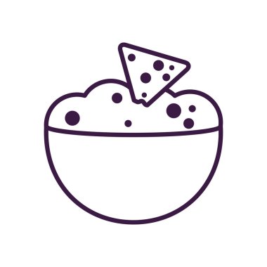 Mexican guacamole bowl with nacho line style icon vector design