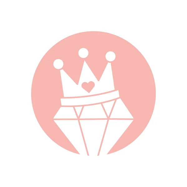 Isolated diamond with crown silhouette style icon vector design — Stok Vektör