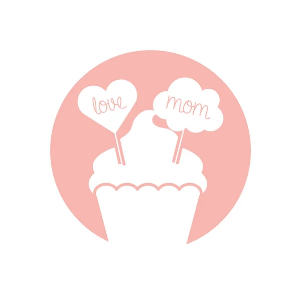Mamá etiqueta dentro cupcake silueta estilo icono vector diseño — Vector de stock