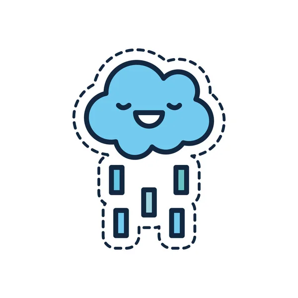 Nuvem Kawaii com desenho animado chuva linha de preenchimento estilo ícone vetor design — Vetor de Stock