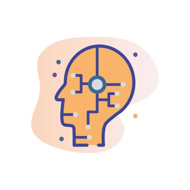 Head with circuit line fill block style icon vector design